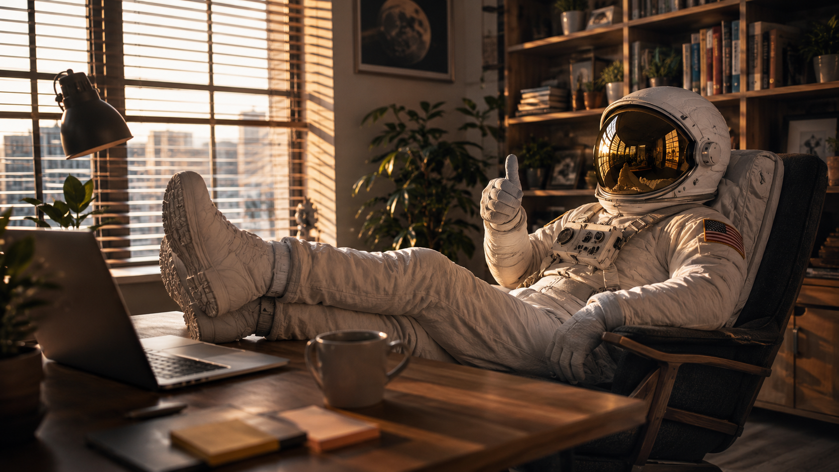Astronaut working on a laptop